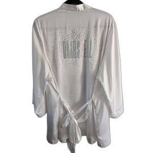 Rare Victoria's Secret Bombshell Rhinestone Bling Satin White Robe M/L